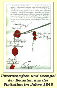 Unterschriften und Stempel der Beamten aus der Visitation im Jahre 1845
