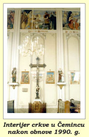 Obnovljeni interijer župne crkve u Čemincu nakon obnove 1990.g.
